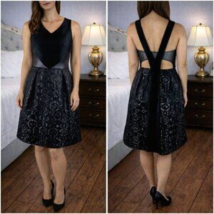 NWT Theia Black Printed A-Line Cocktail Dress $650